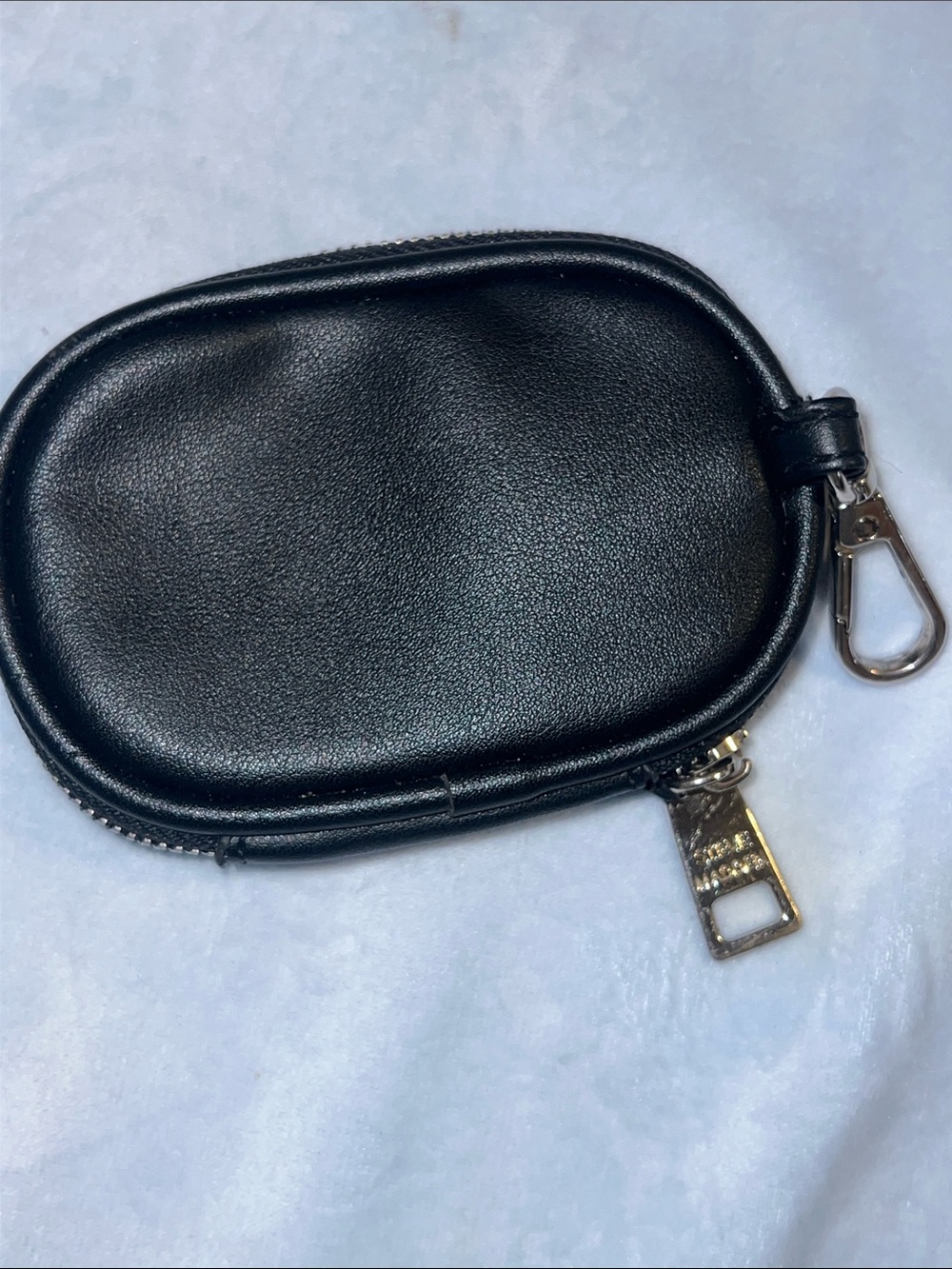 Steve Madden Black Leather Zip Key Pouch with Clip